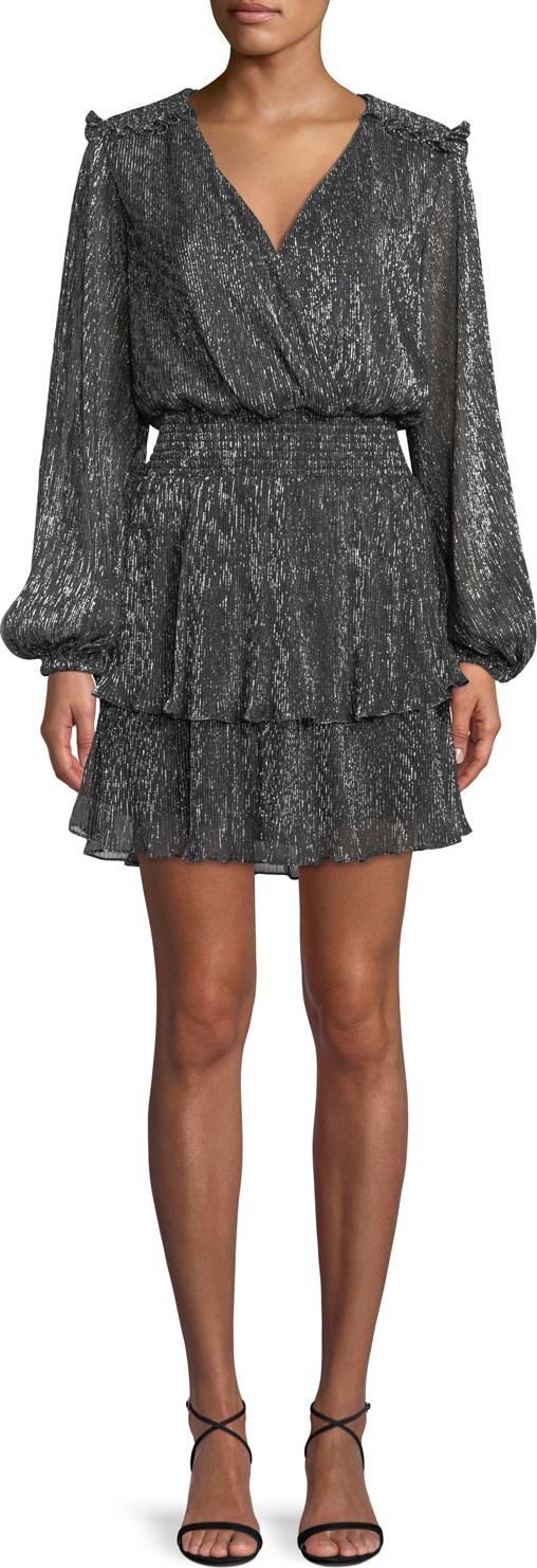 Parker Brianna Tiered Metallic Blouson Mini Dress