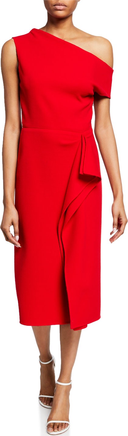 Oscar De La Renta One-Shoulder Ruffle Trim Dress