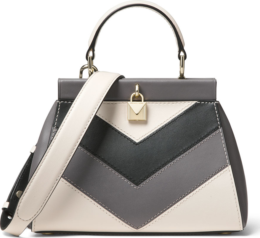 MICHAEL MICHAEL KORS Gramercy Small Framed Chevron-Blocked Leather Satchel Bag - Light Golden Hardware