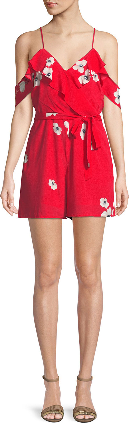Bardot Taisa Floral Wrap Cold-Shoulder Romper