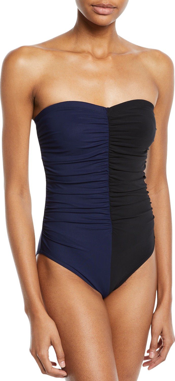 Karla Colletto Sorella Two-Tone Bandeau One-Piece Swimsuit