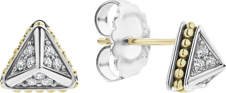 LAGOS KSL Lux Diamond Silver & 18k Gold 9mm Pyramid Stud Earrings