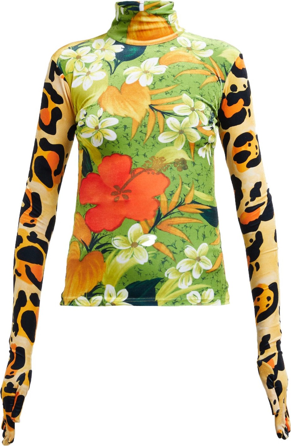 Richard Quinn Floral-print high-neck velvet top