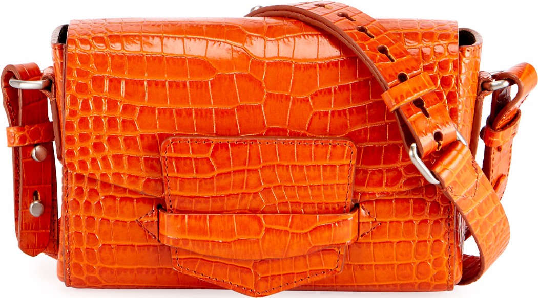 Dries Van Noten Small Croc-Embossed Flap Crossbody Bag