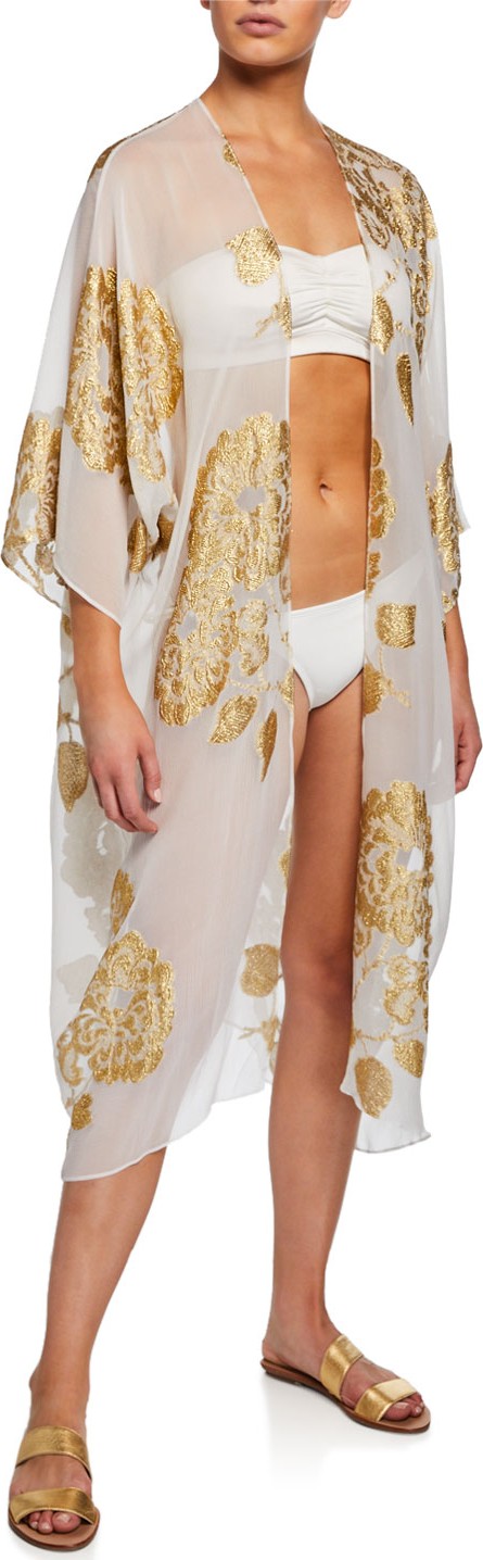 Marie France Van Damme Babani Woven Silk Metallic Coverup Caftan