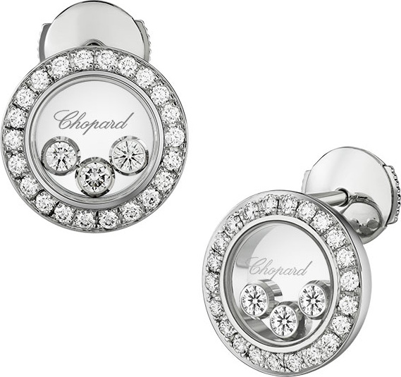 Chopard Happy Diamonds Round Stud Earrings in 18K White Gold