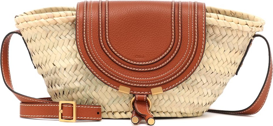 Chloe Marcie leather-trimmed straw shoulder bag