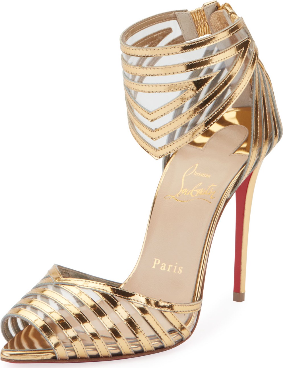 Christian Louboutin Maratena 100 Metallic/PVC Red Sole Sandals