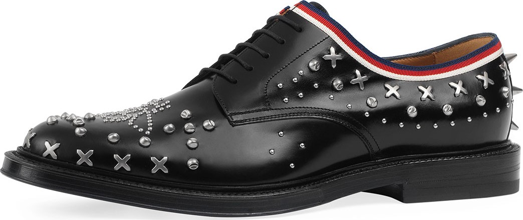 Gucci Beyond Leather Lace-Up Shoe with Studs, Black