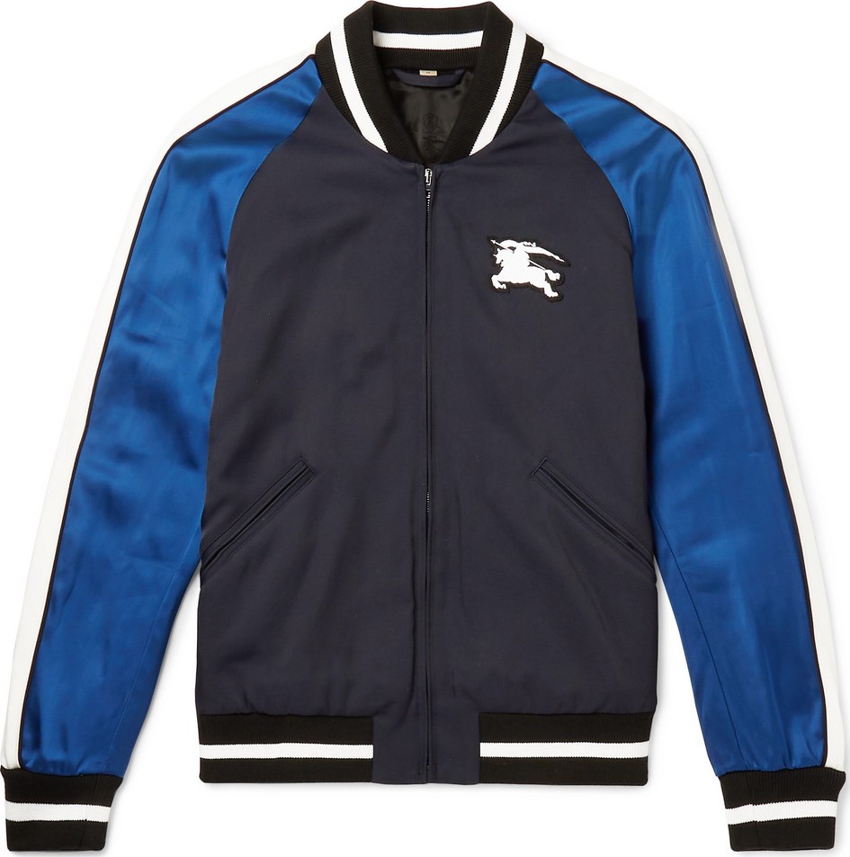 Burberry London England Logo-Appliquéd Striped Satin and Twill Bomber Jacket