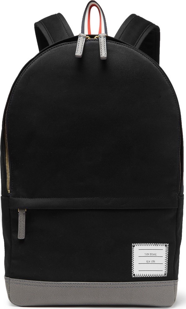 Thom Browne Grosgrain-Trimmed Cotton-Twill and Leather Backpack
