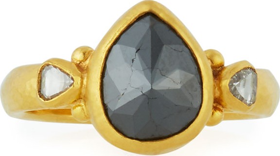 GURHAN 24k Black Diamond Teardrop Ring, Size 6