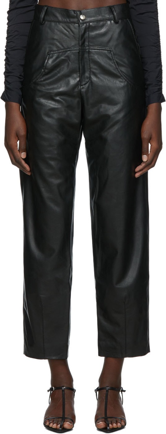 Markoo SSENSE Exclusive Black Vegan Leather 'The Dropped Pocket' Trousers