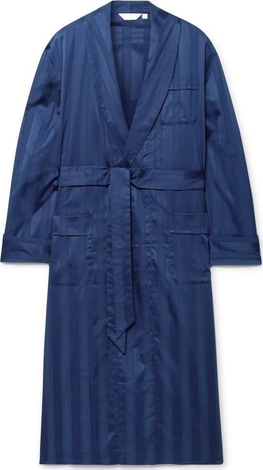 Derek Rose Lingfield Satin-Striped Cotton Robe