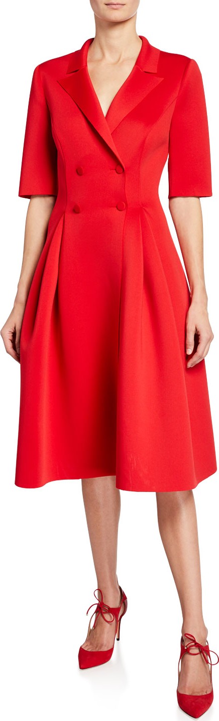 Badgley Mischka Dior Elbow-Sleeve Double-Breasted Scuba Dress