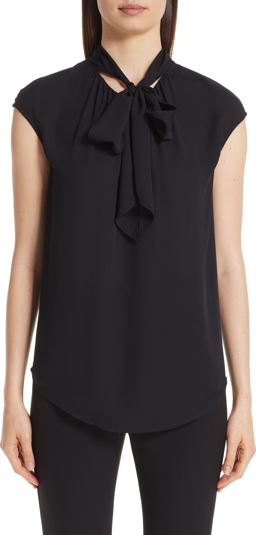 St. John Tie Neck Double Silk Georgette Shell