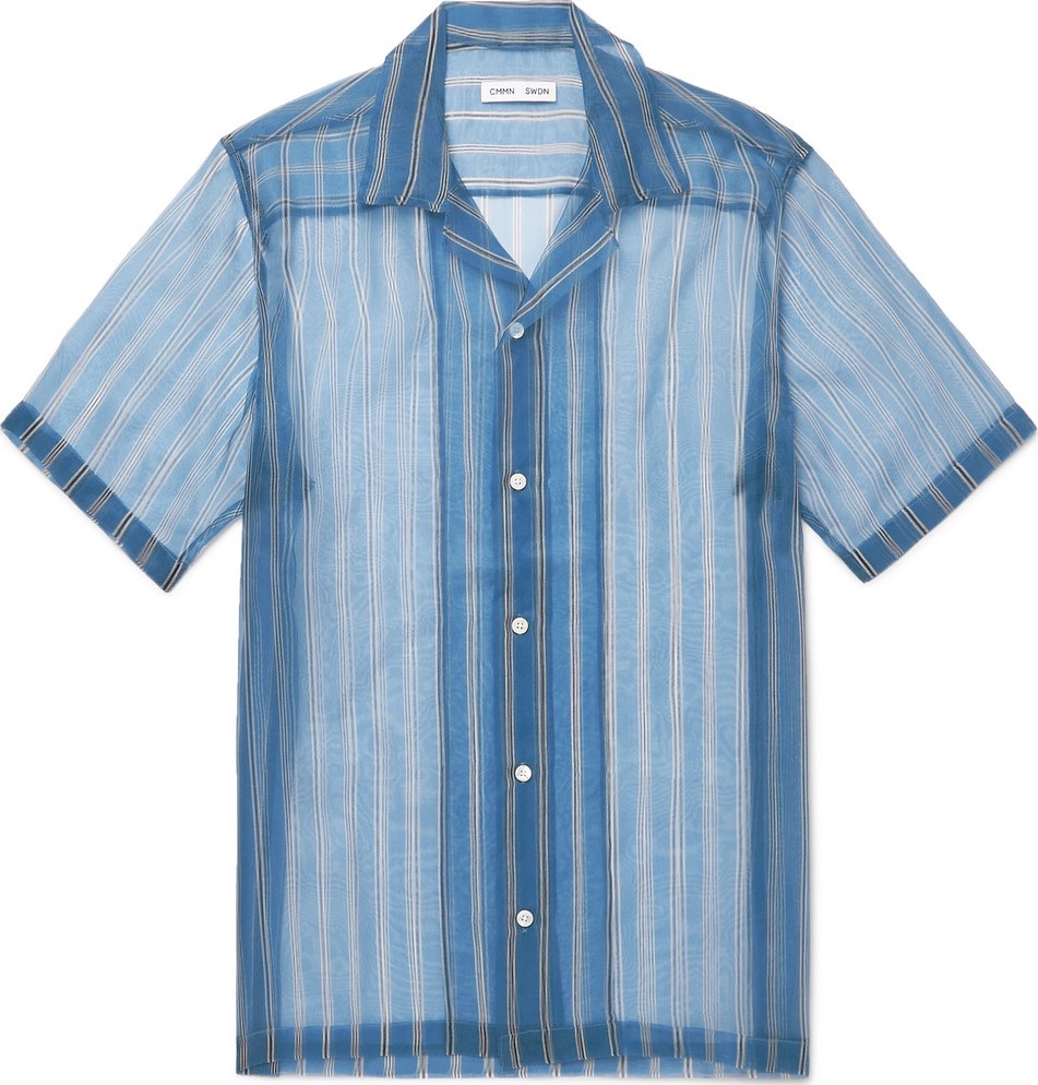 Cmmn Swdn Duncan Camp-Collar Striped Silk-Organza Shirt