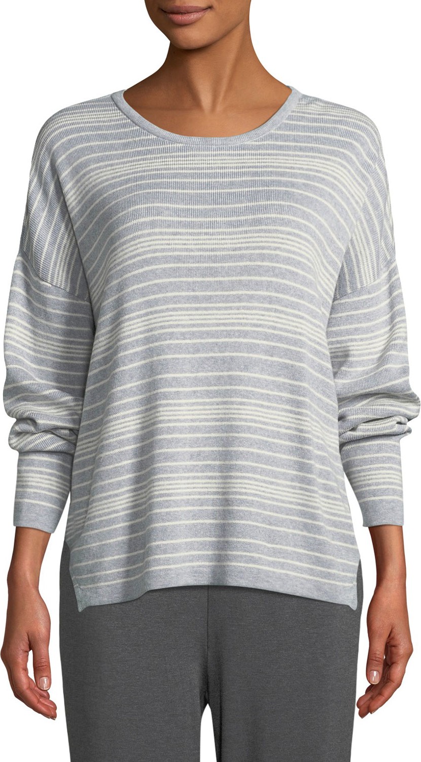 Eileen Fisher Long-Sleeve Striped Organic Cotton Sweater