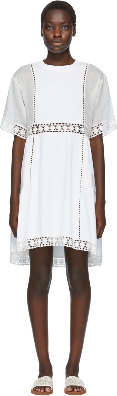 See By Chloé White Lace Panelled Dress