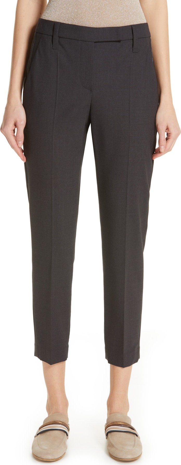 Brunello Cucinelli Monili Trim Tropical Wool Blend Crop Pants