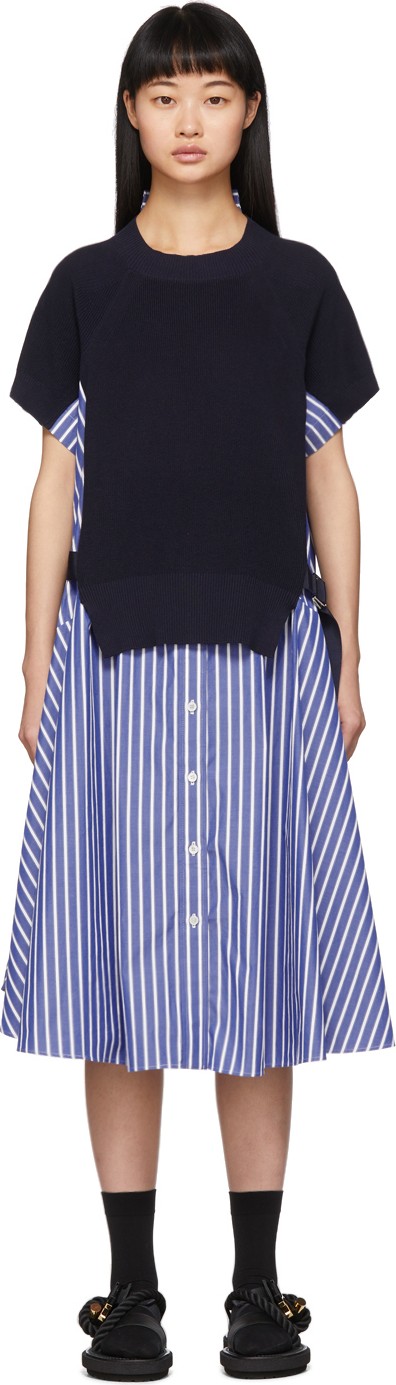 Sacai Navy Striped Knit Panel Dress