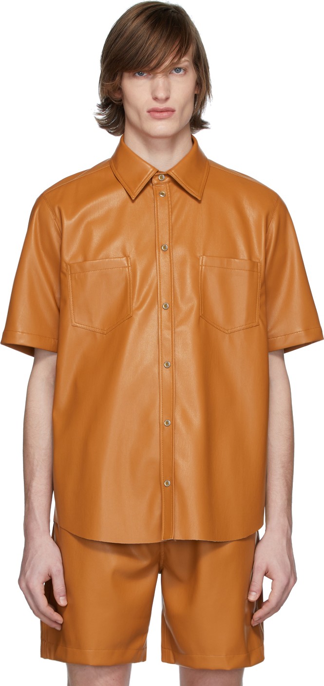 Nanushka Orange Vegan Leather Short Sleeve Shirt