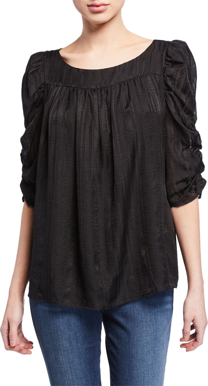 FRAME DENIM Kate Half-Sleeve Shirred Top