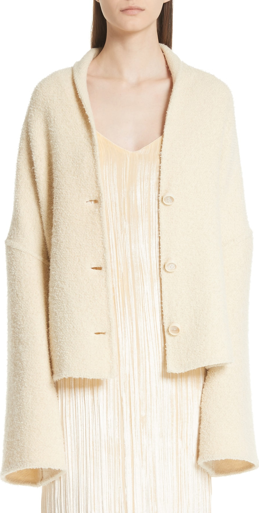 Rosetta Getty Convertible Wool Blend Bouclé Cape Coat