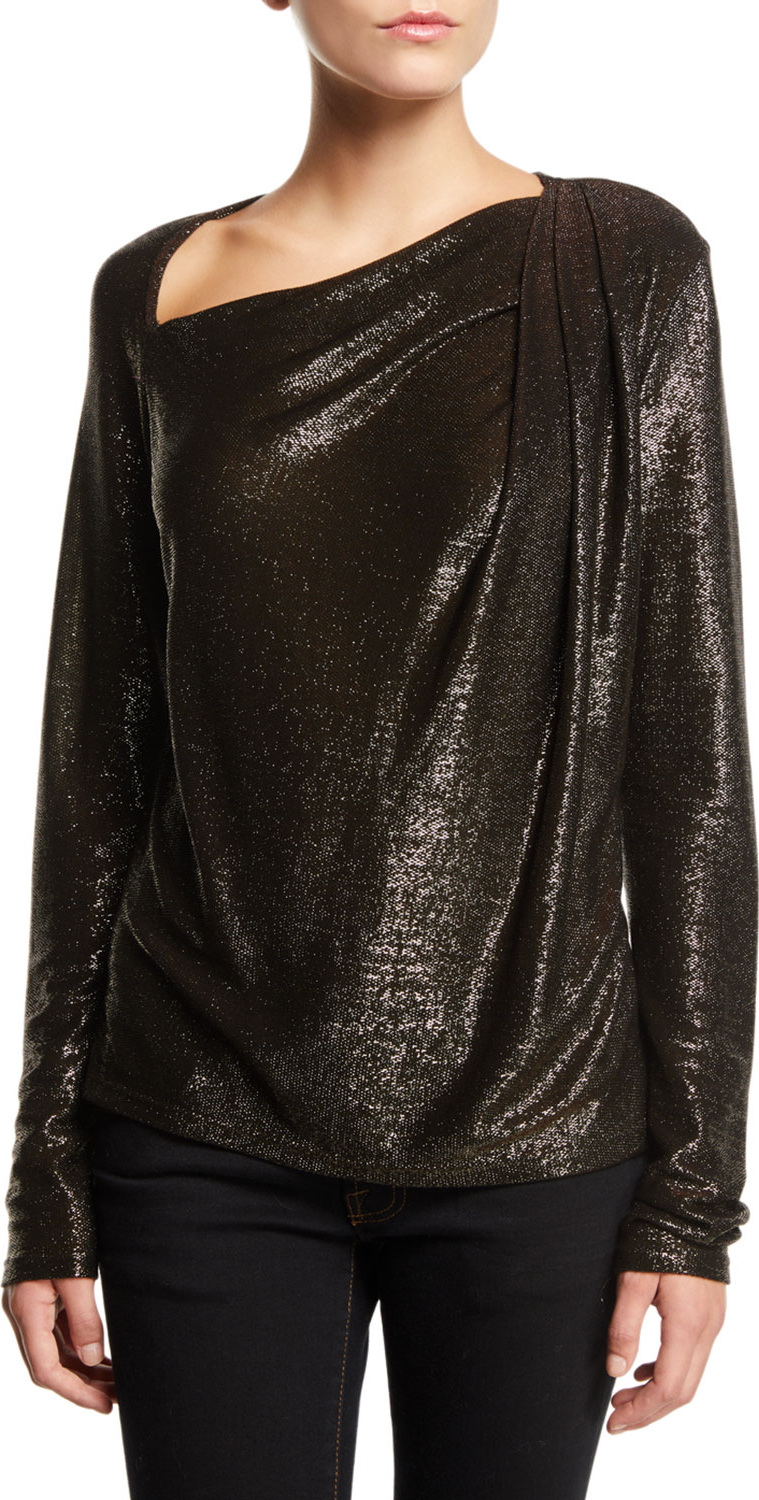 Ramy Brook Arsola Asymmetric Gathered Metallic Top