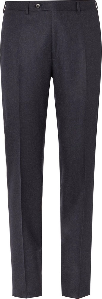 Canali Navy Slim-Fit Mélange Super 120s Brushed-Wool Trousers