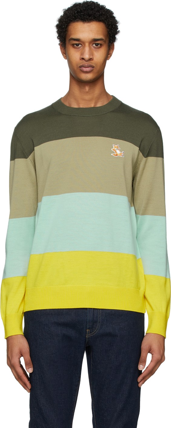 Maison Kitsune Multicolor Merino Rainbow Stripes Sweater