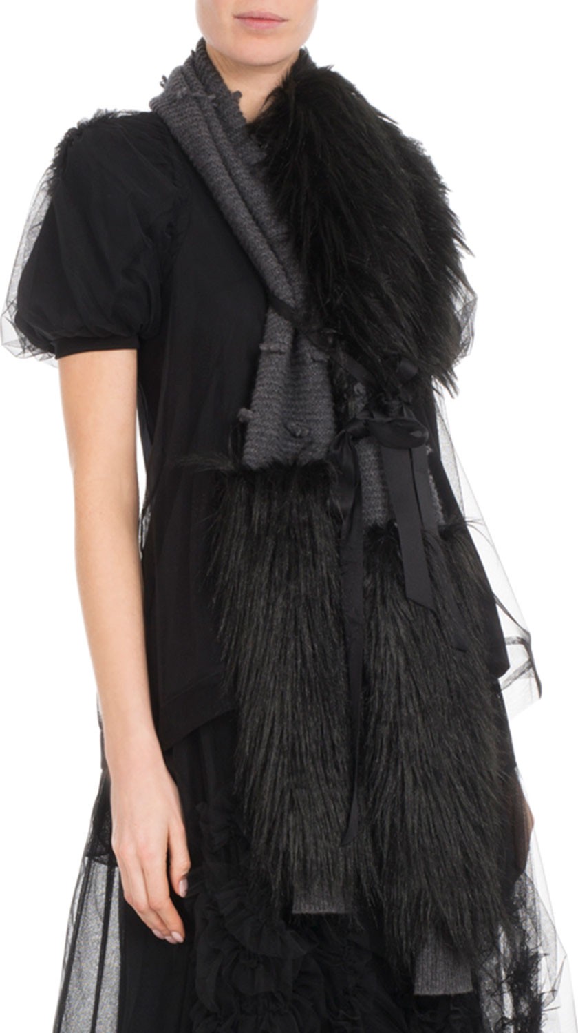 Simone Rocha Wool-Cashmere Knit Scarf w/ Faux-Fur Wrap