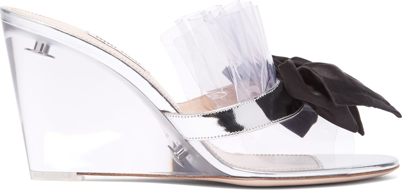 Miu Miu Bow-embellished perspex wedge mules