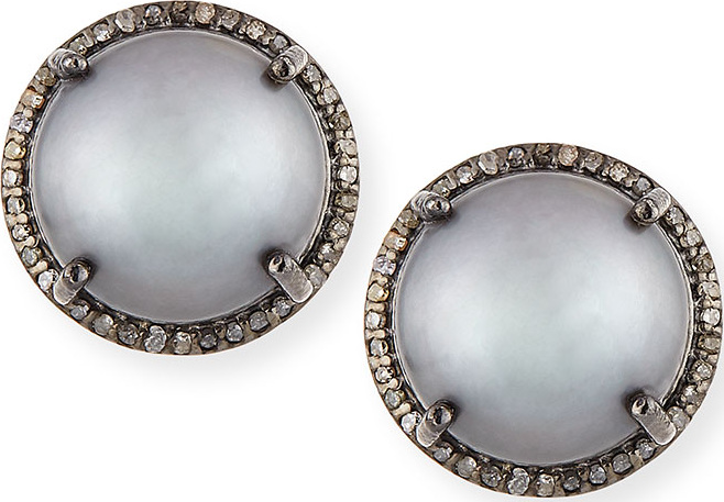Margo Morrison Gray Pearl & Diamond Stud Earrings