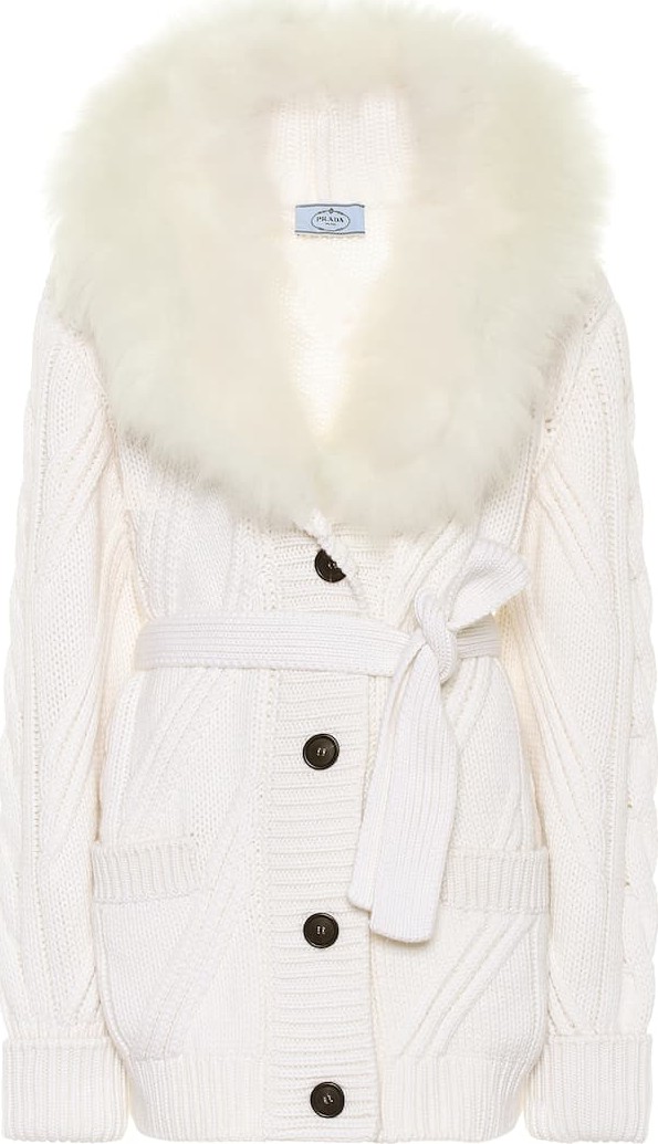 Prada Fur-trimmed cashmere cardigan