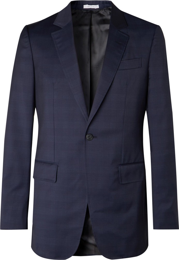 Gabriela Hearst Navy Kipling Slim-Fit Checked Wool Suit Jacket