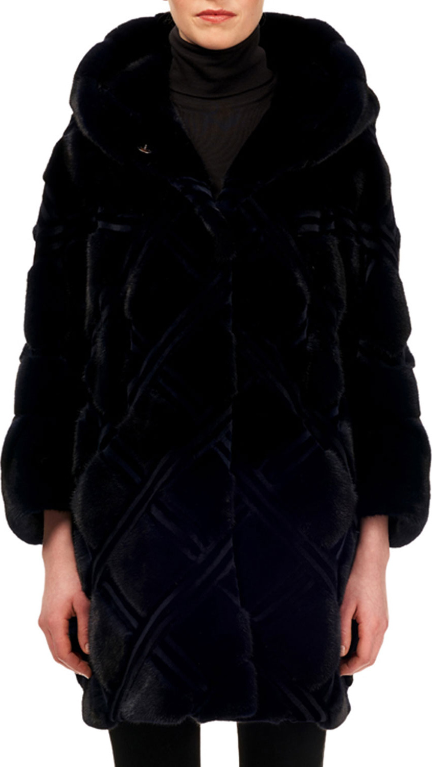 Gorski Semi-Sheared Mink Stroller Coat w/ Hood