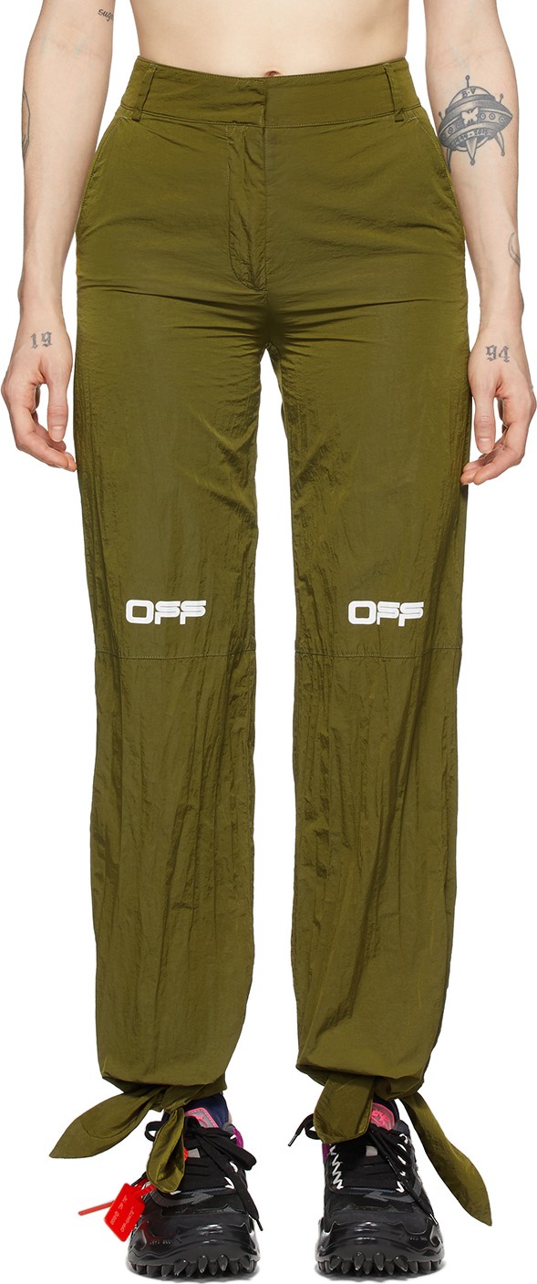 Off White Green Nylon Bow Lounge Pants