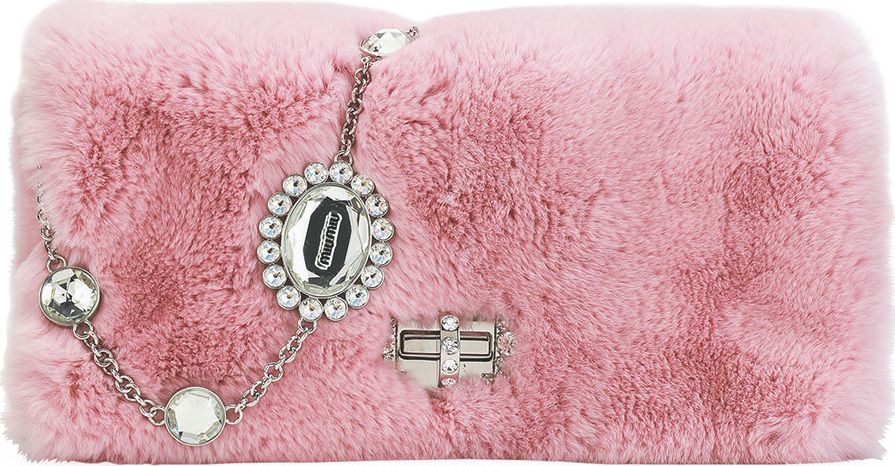 Miu Miu Jeweled Fur Chain Clutch Bag
