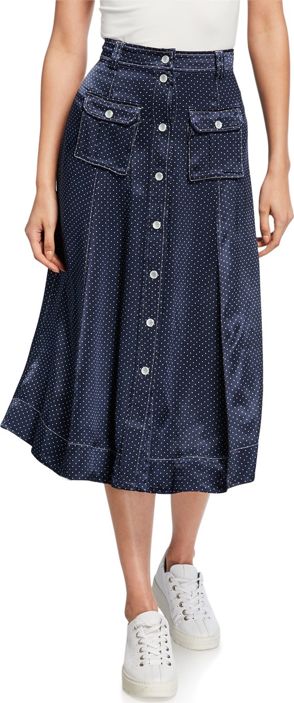 Ganni Heavy Satin Dot-Print Midi Skirt