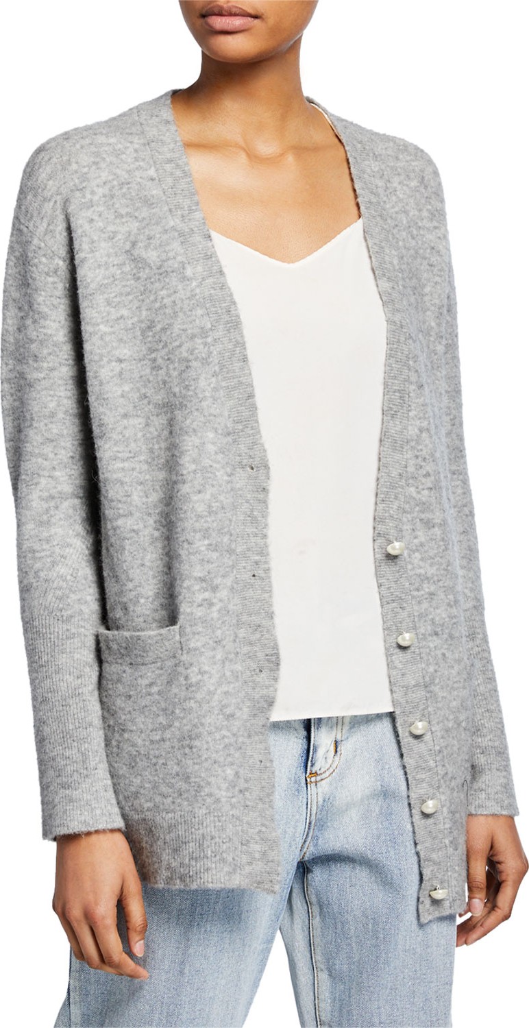 3.1 Phillip Lim Lofty Button-Front Welt-Pocket Cardigan w/ Pearlescent Details 3.1 Phillip Lim Lofty Button-Front Welt-Pocket Cardigan w/ Pearlescent Details