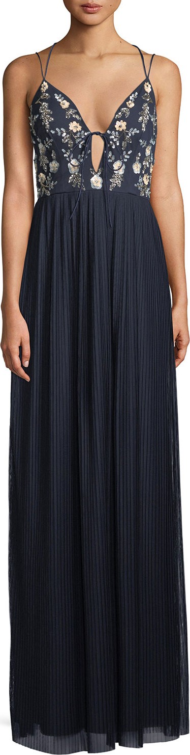 Aidan by Aidan Mattox BEADED PLEATED MESH DRESS