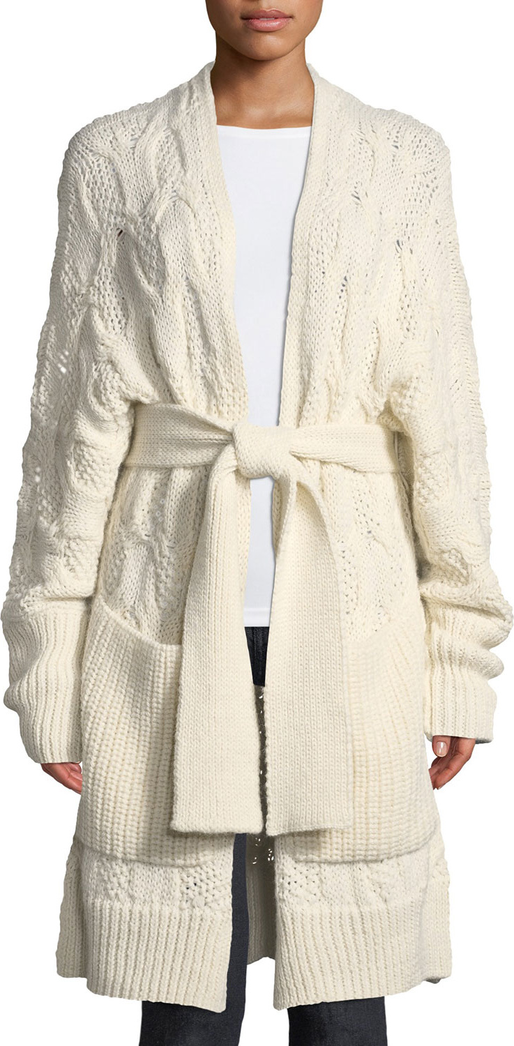 Joie Omeed Belted Cable-Knit Wool-Blend Cardigan