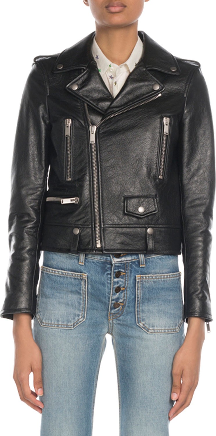 Saint Laurent Classic Calfskin Leather Moto Jacket with Star Lining Saint Laurent Classic Calfskin Leather Moto Jacket with Star Lining
