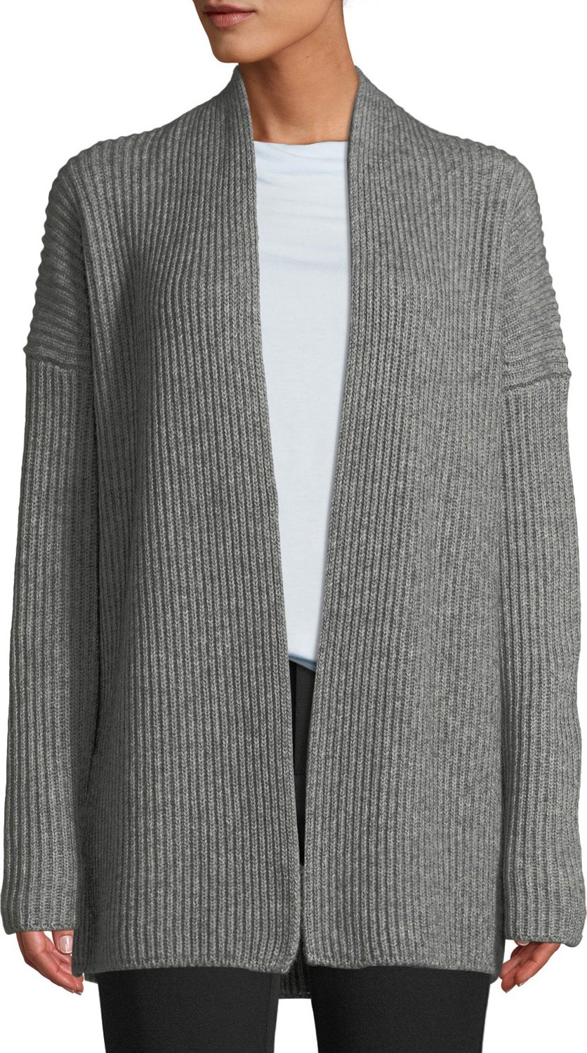 Vince Ribbed Open-Front Yak-Wool Cardigan
