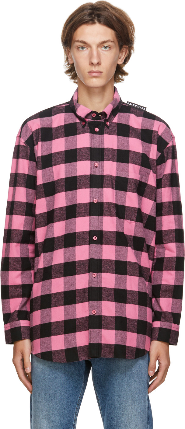 Balenciaga - Pink & Black Check Flannel Tab Shirt