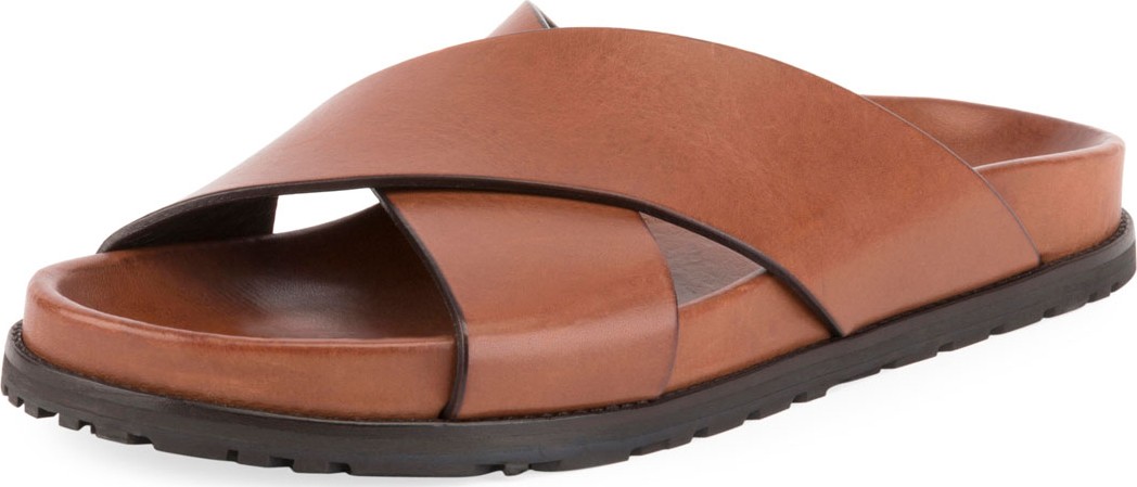 Saint Laurent Jimmy Joan Flat Leather Slide Sandals