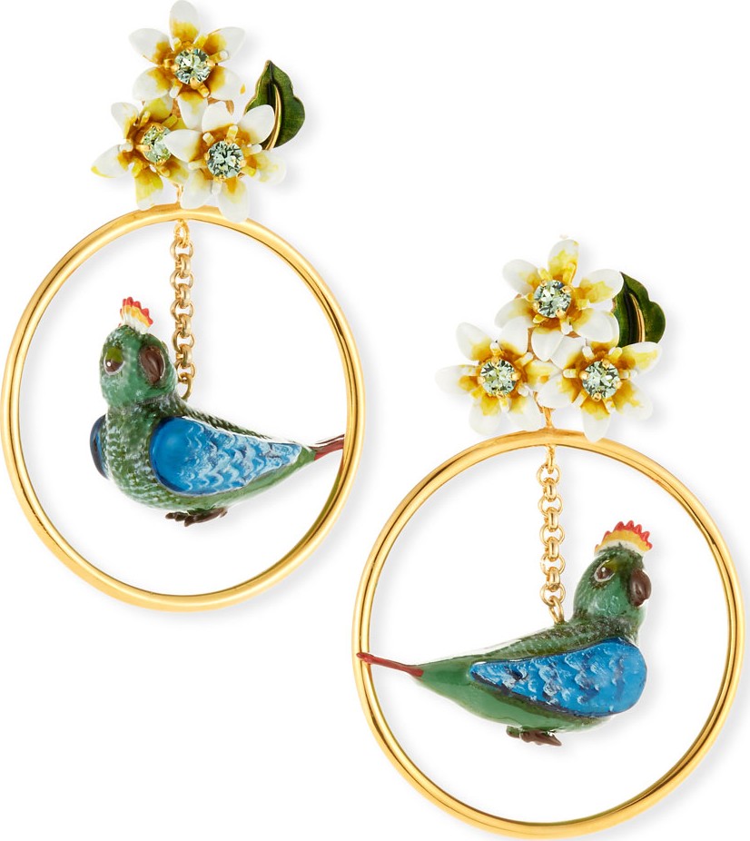 Dolce & Gabbana Crystal Bird-in-Hoop Statement Earrings