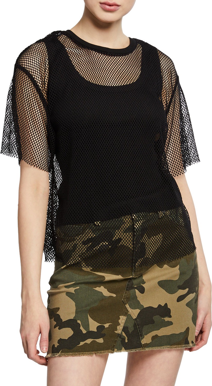 KENDALL + KYLIE Fishnet Mesh Tee w/ Ribbed Tank