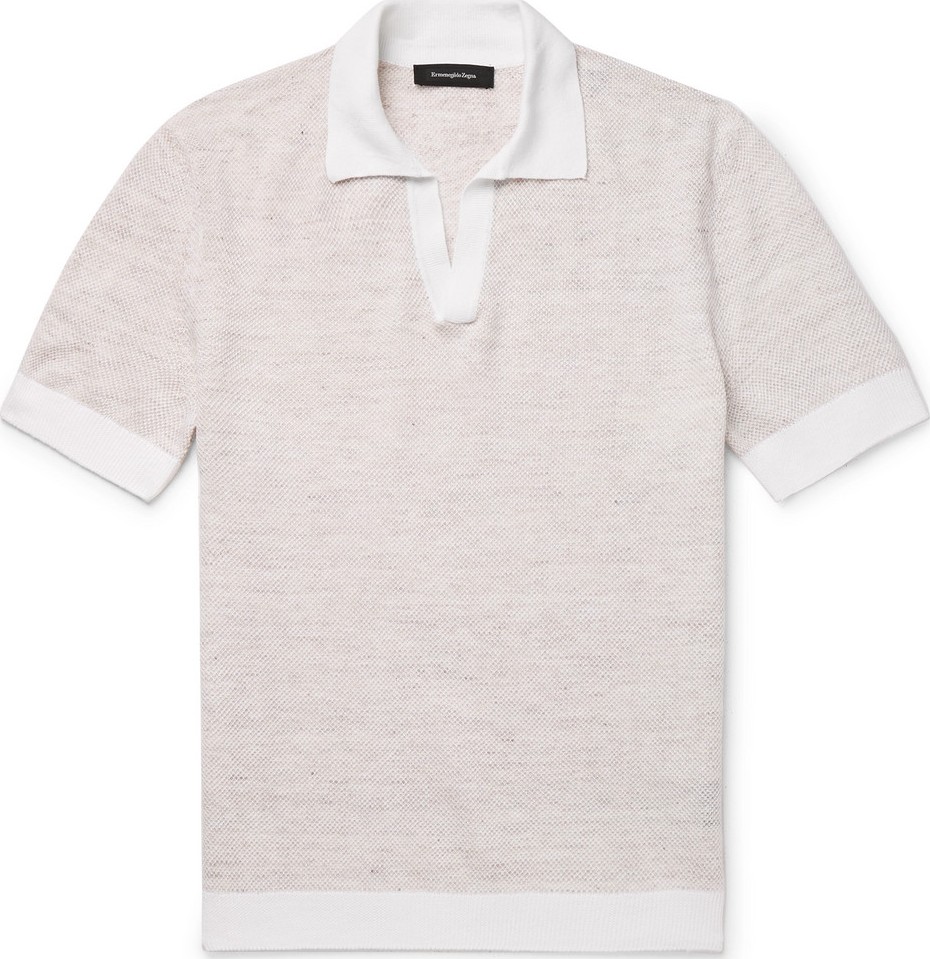 Ermenegildo Zegna Slim-Fit Waffle-Knit Mélange Linen and Cotton-Blend Polo Shirt